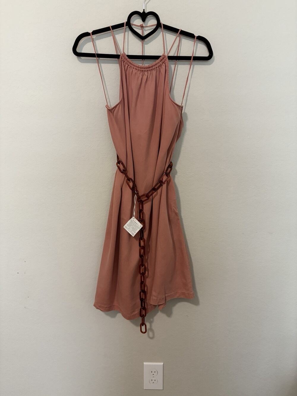 NWT Zara Dusty Pink Halter Shift Mini Dress Chain Belt Lyocell Sleeveless Sz M